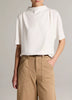 DRAPED CREPE FUNNEL NECK TOP IN OFF WHITE