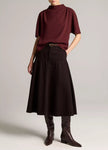 DRAPED CREPE FUNNEL NECK TOP IN BLACK ROSE