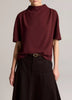 DRAPED CREPE FUNNEL NECK TOP IN BLACK ROSE