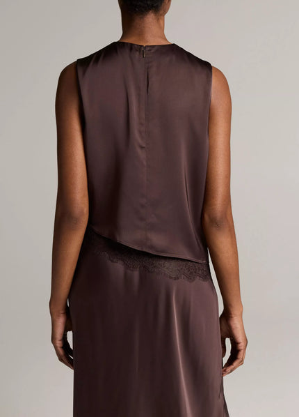 LACE TRIM SATIN ASYMMETRIC SHELL