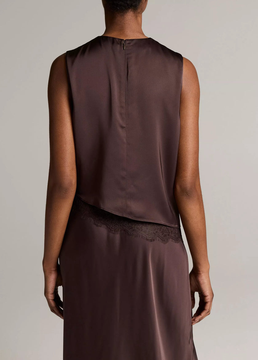 LACE TRIM SATIN ASYMMETRIC SHELL