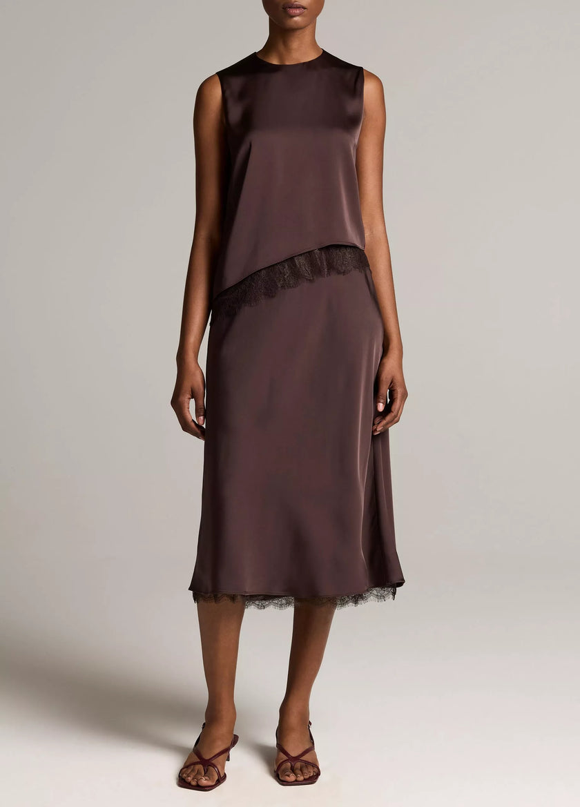 LACE TRIM SATIN ASYMMETRIC SHELL