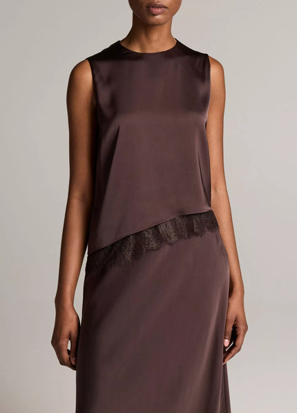 LACE TRIM SATIN ASYMMETRIC SHELL