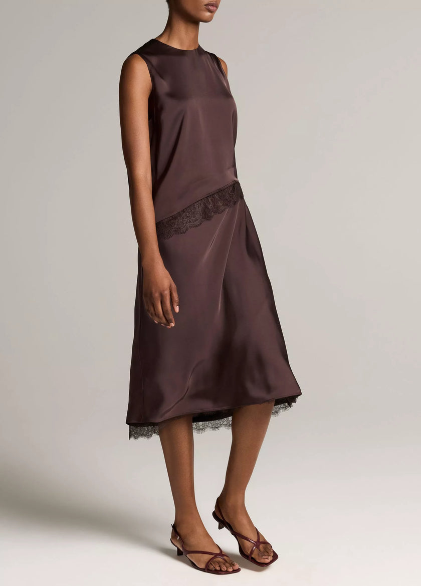 LACE TRIM SATIN SLIP SKIRT
