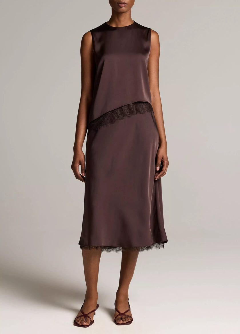 LACE TRIM SATIN SLIP SKIRT