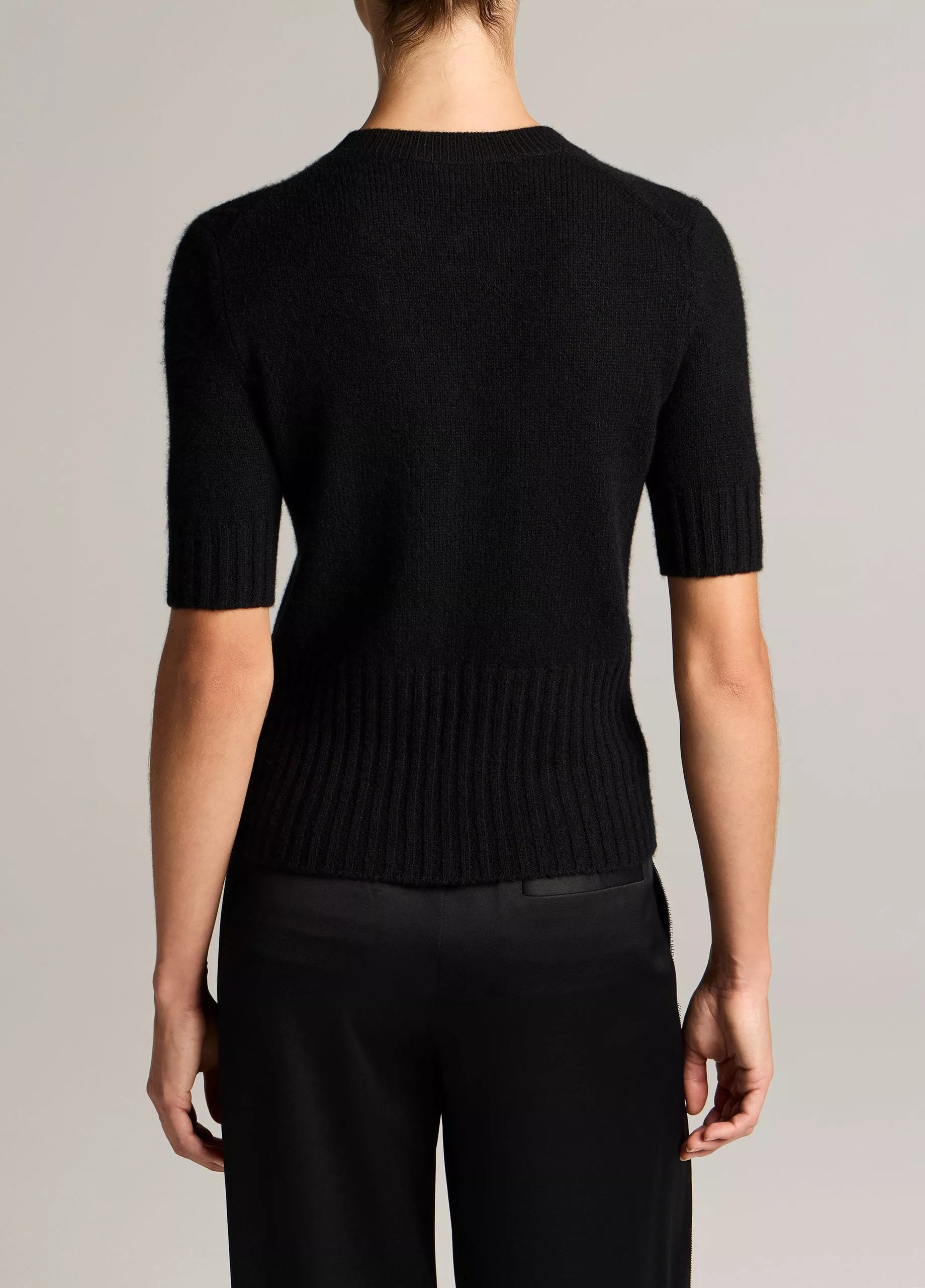WOOL CASHMERE HIGH RIB SHORT SLEEVE SWEATER