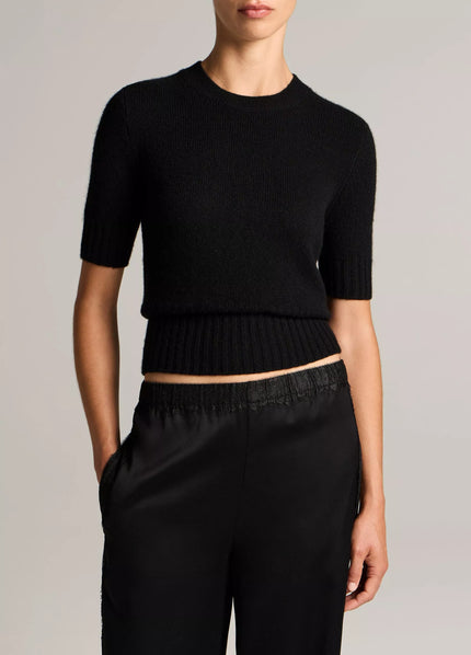 WOOL CASHMERE HIGH RIB SHORT SLEEVE SWEATER