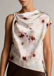 WATERCOLOR FLORAL SATIN TWIST SHOULDER TOP