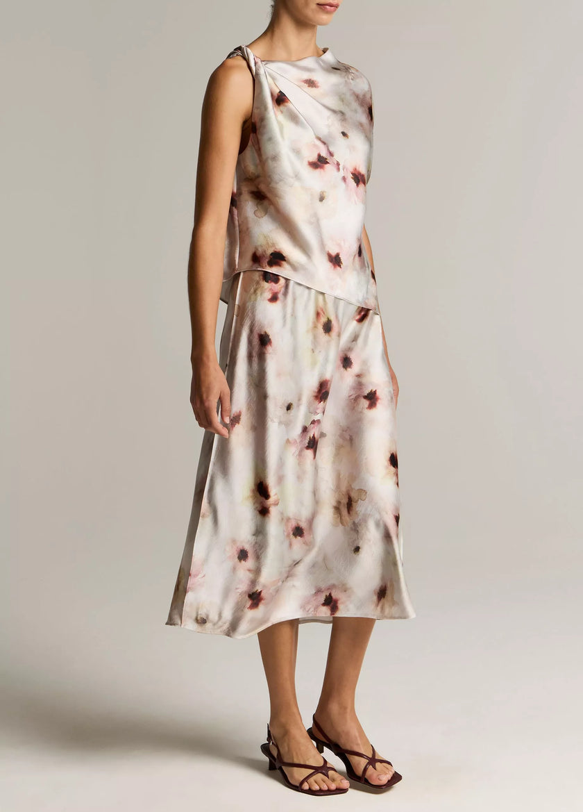 WATERCOLOR FLORAL SATIN SLIP SKIRT