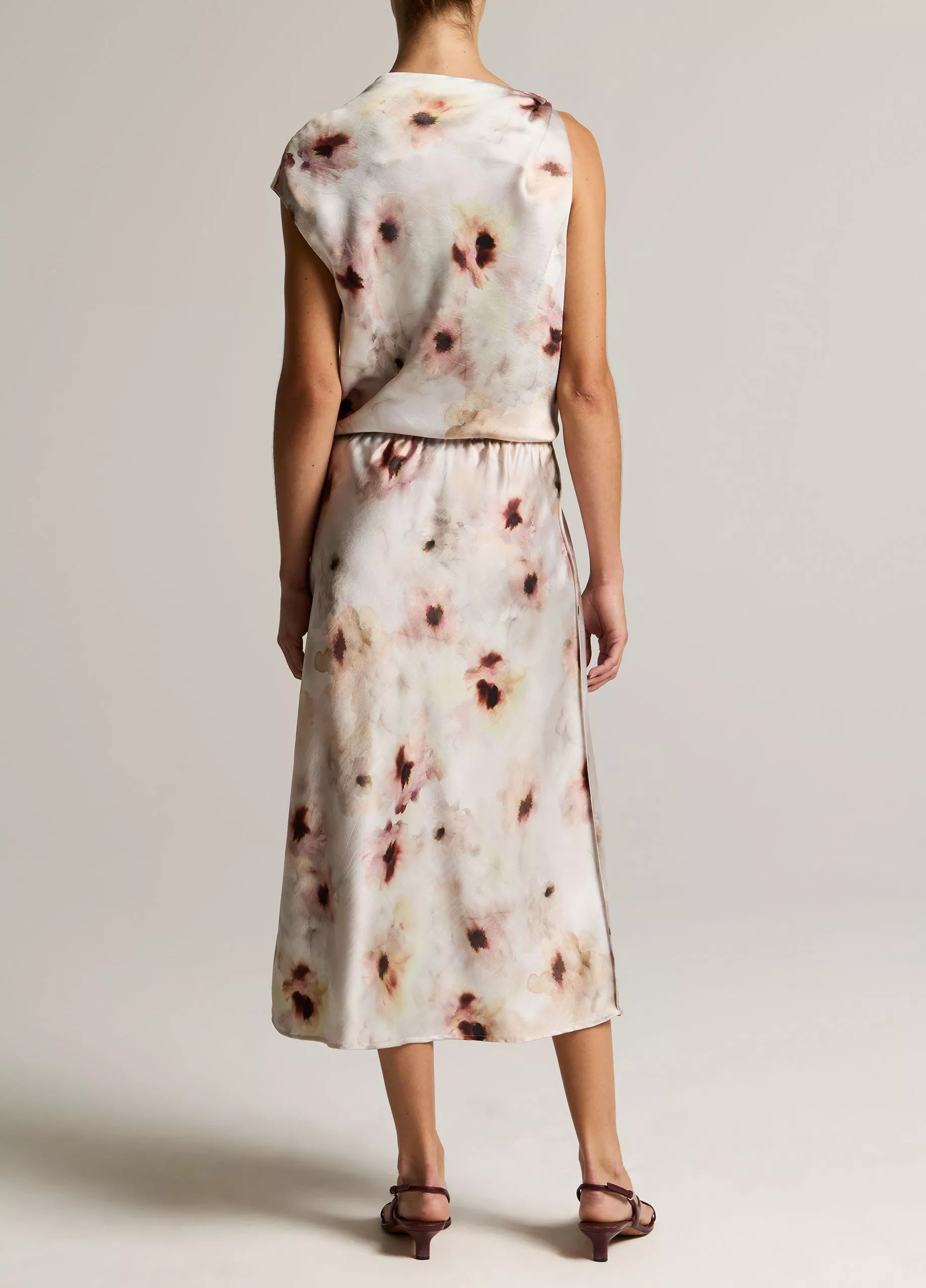 WATERCOLOR FLORAL SATIN SLIP SKIRT