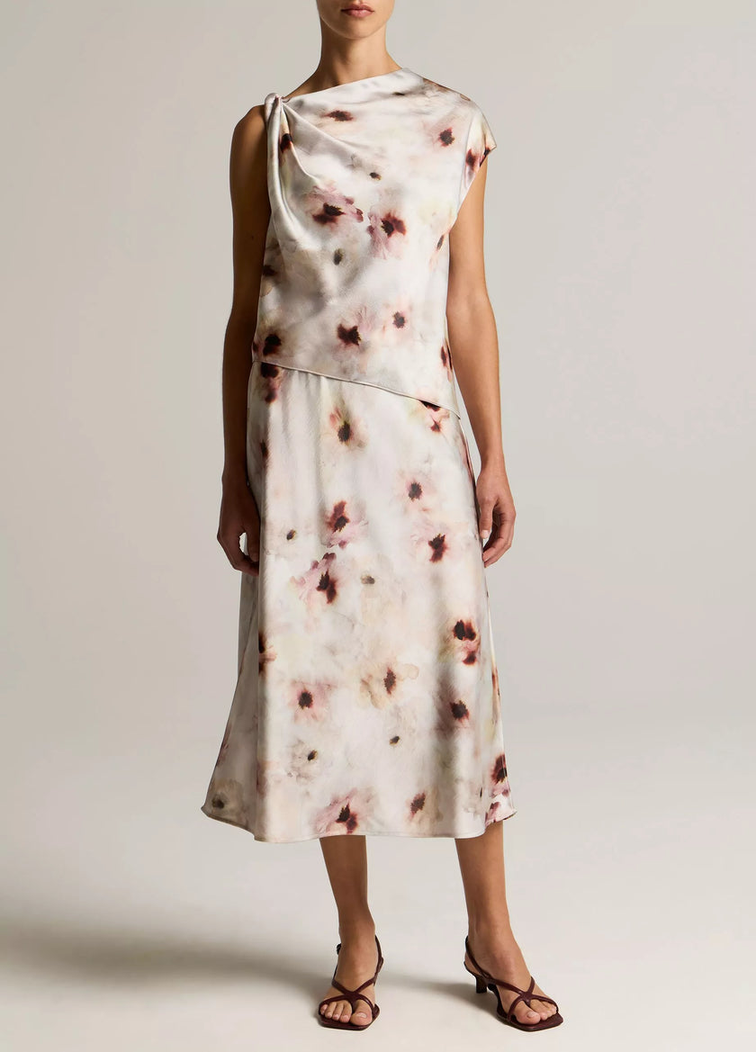 WATERCOLOR FLORAL SATIN SLIP SKIRT