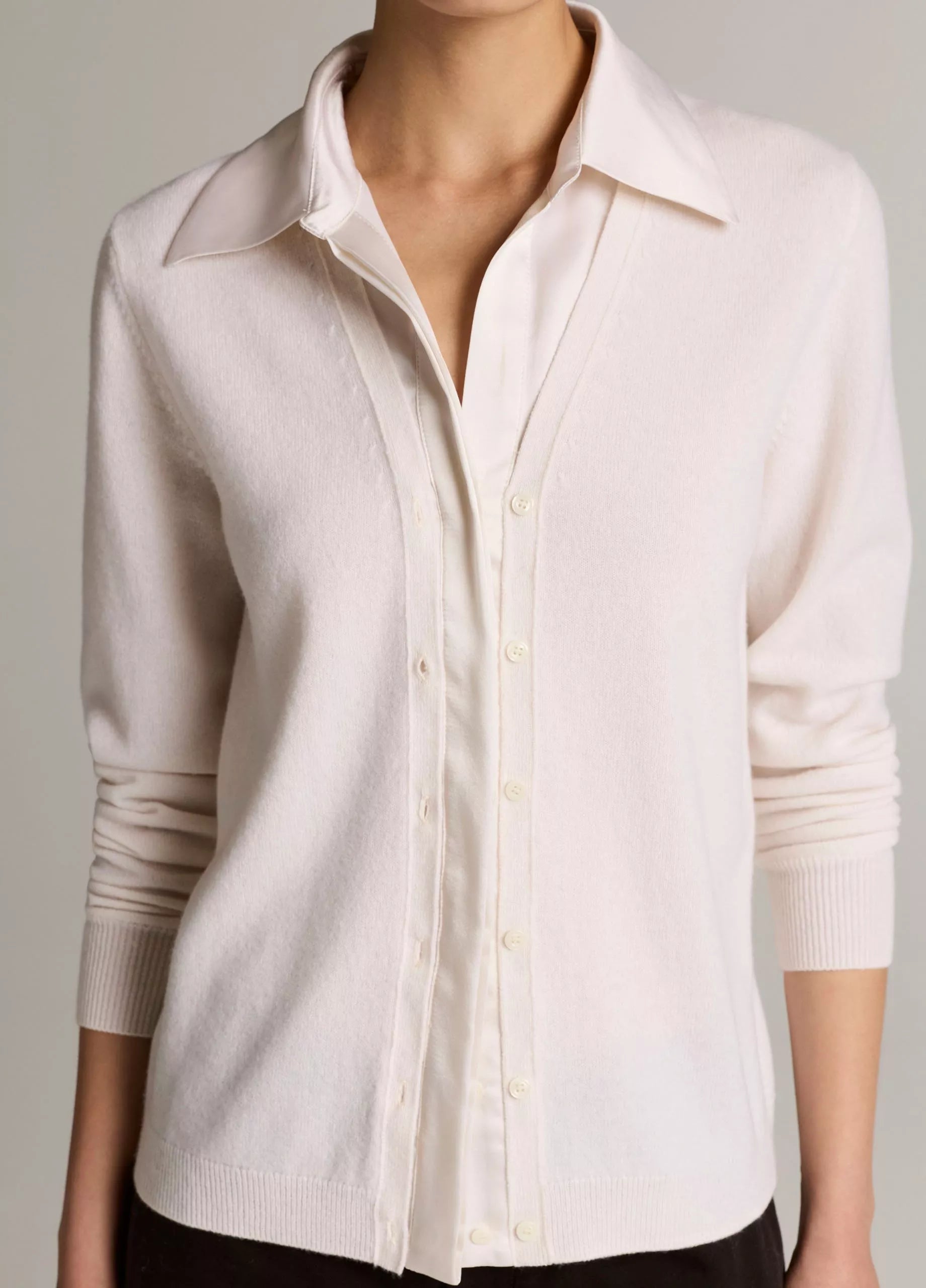 SATIN TRIMMED CASHMERE COLLARED CARDIGAN