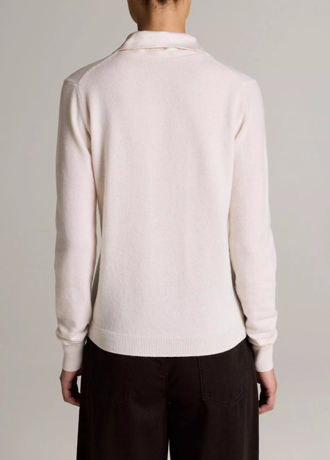 SATIN TRIMMED CASHMERE COLLARED CARDIGAN