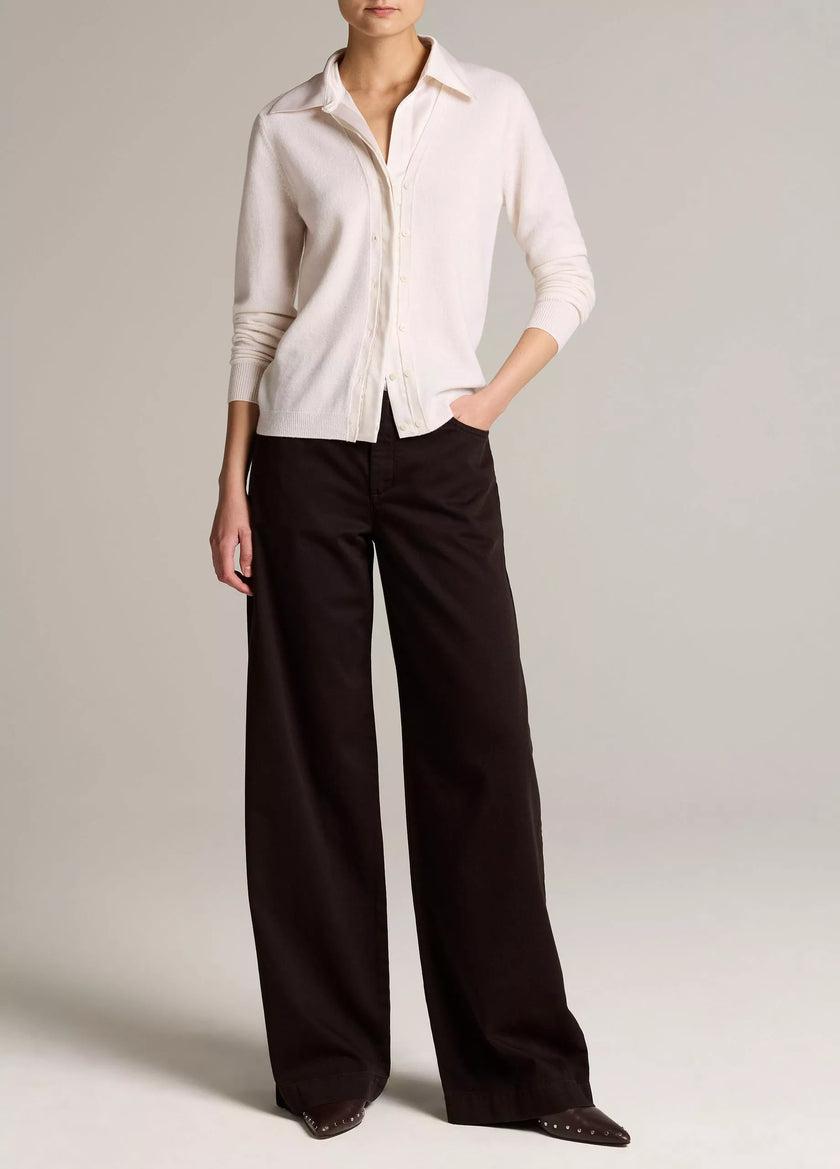 SATIN TRIMMED CASHMERE COLLARED CARDIGAN