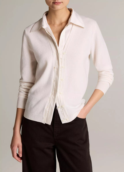 SATIN TRIMMED CASHMERE COLLARED CARDIGAN