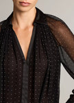 HEAT SET DOT CHIFFON GATHERED BLOUSE