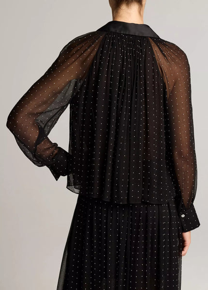 HEAT SET DOT CHIFFON GATHERED BLOUSE