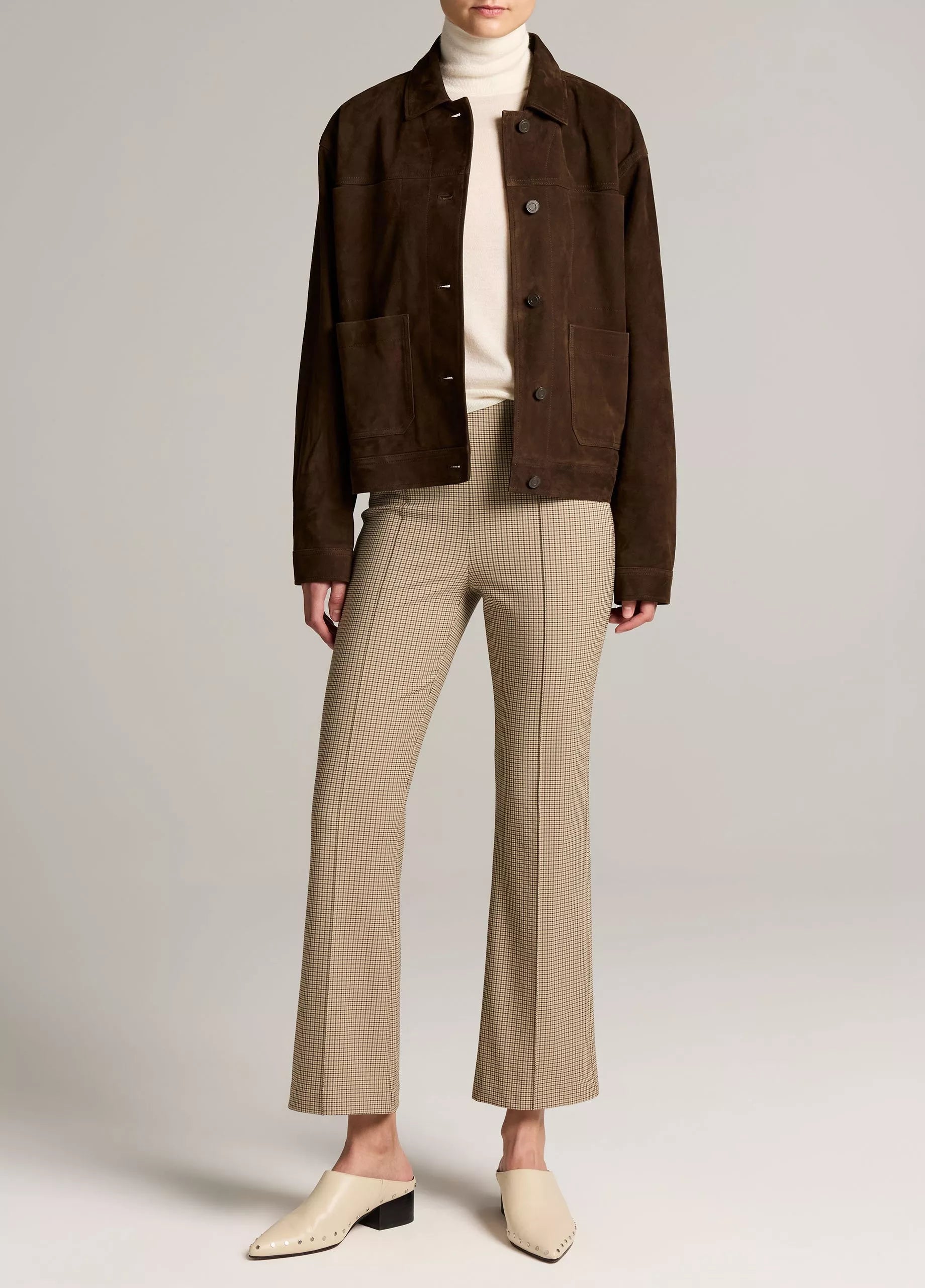 NIKI PLAID MID RISE CROP FLARE PANT