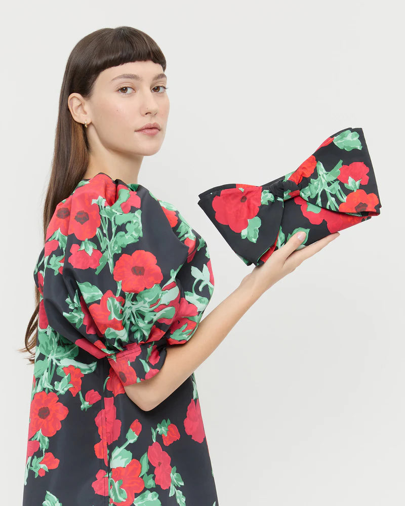 VALERIE BLACK FLORAL BOW BAG