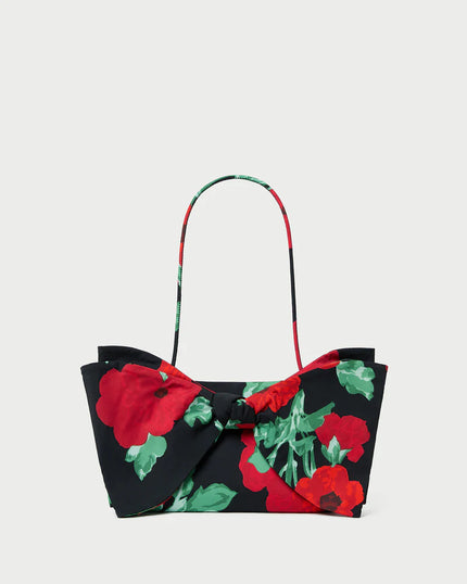 VALERIE BLACK FLORAL BOW BAG