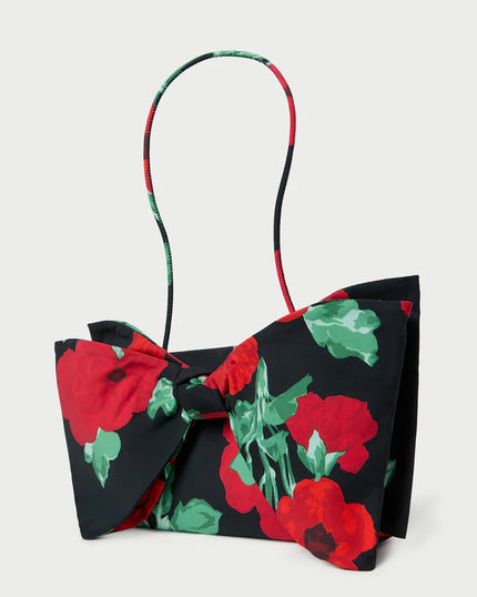 VALERIE BLACK FLORAL BOW BAG