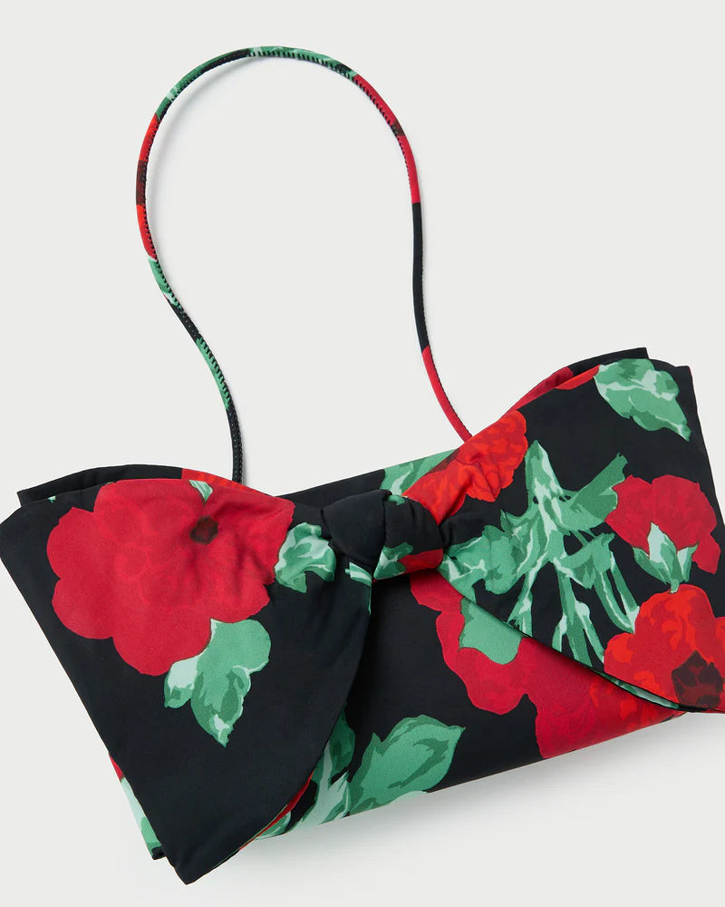 VALERIE BLACK FLORAL BOW BAG
