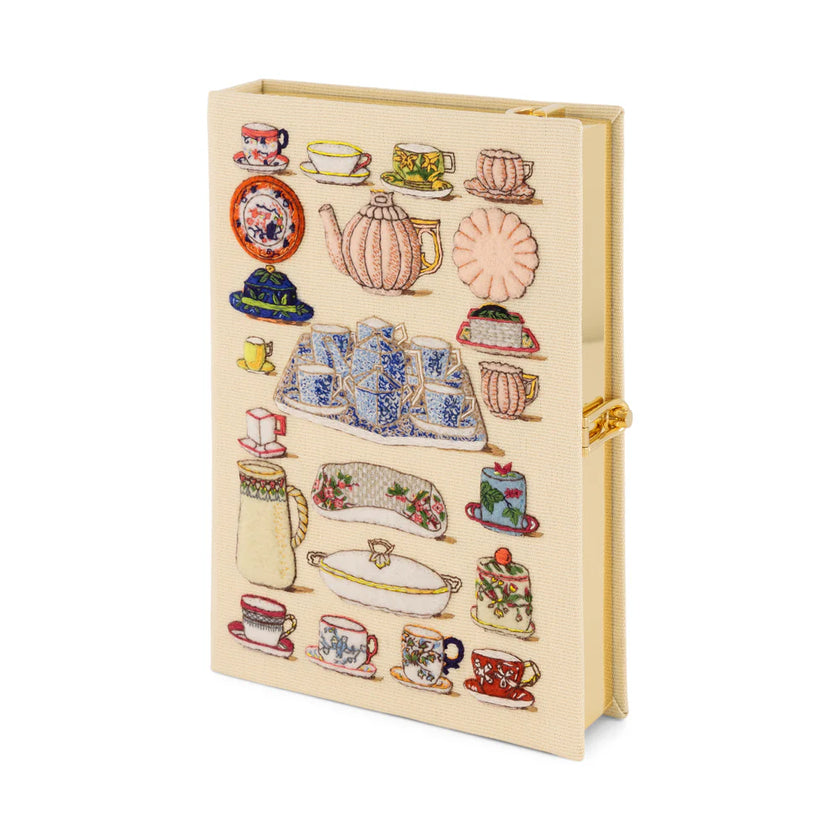 BREAKFAST AND TEA CHINA BOOK CLUTCH STRAPPED