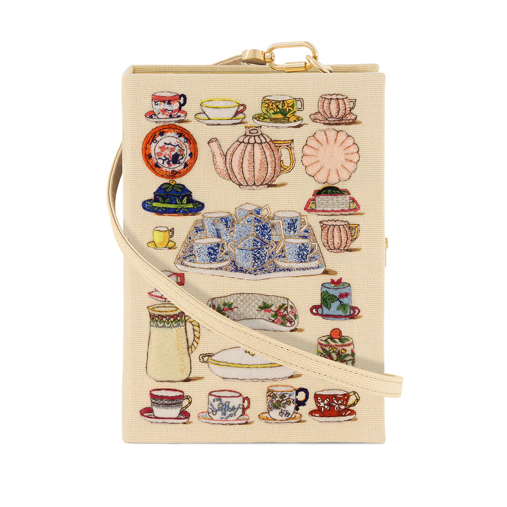 BREAKFAST AND TEA CHINA BOOK CLUTCH STRAPPED