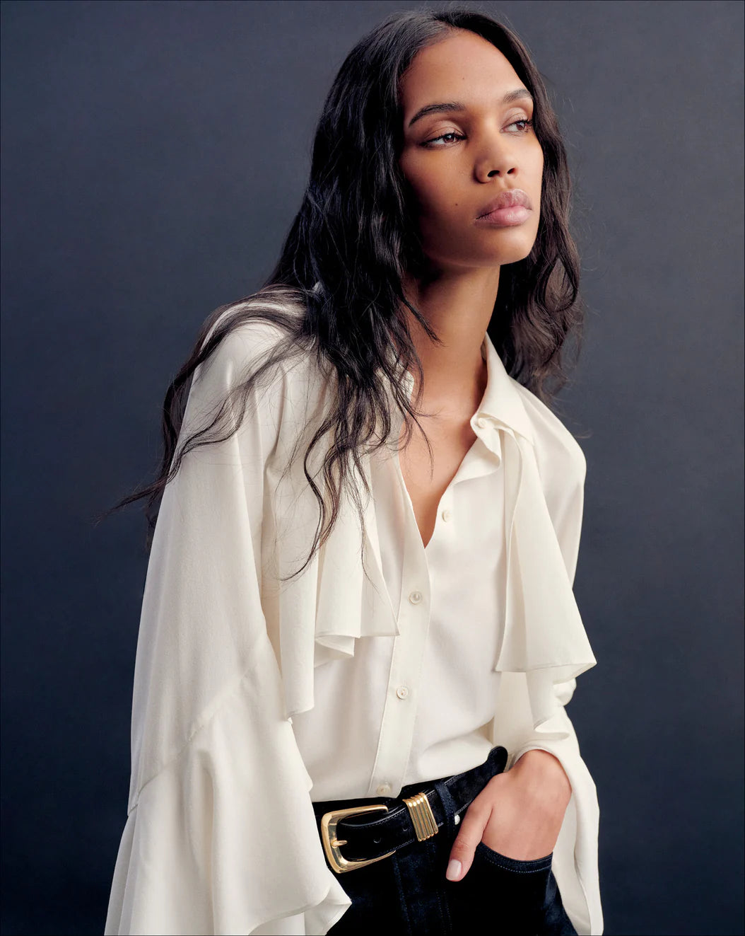 DEMARIS RUFFLES BUTTON DOWN BLOUSE