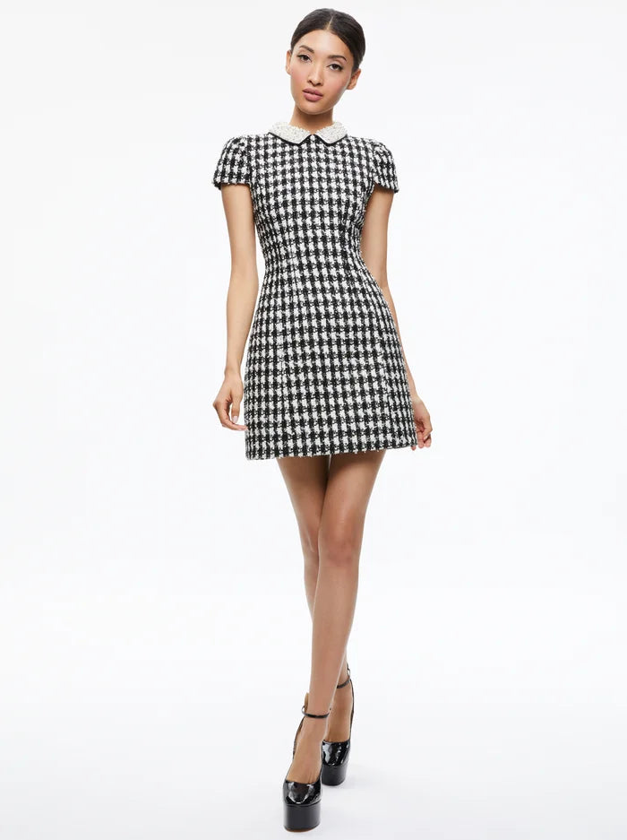 VELIA TWEED EMBELLISHED COLLAR MINI DRESS