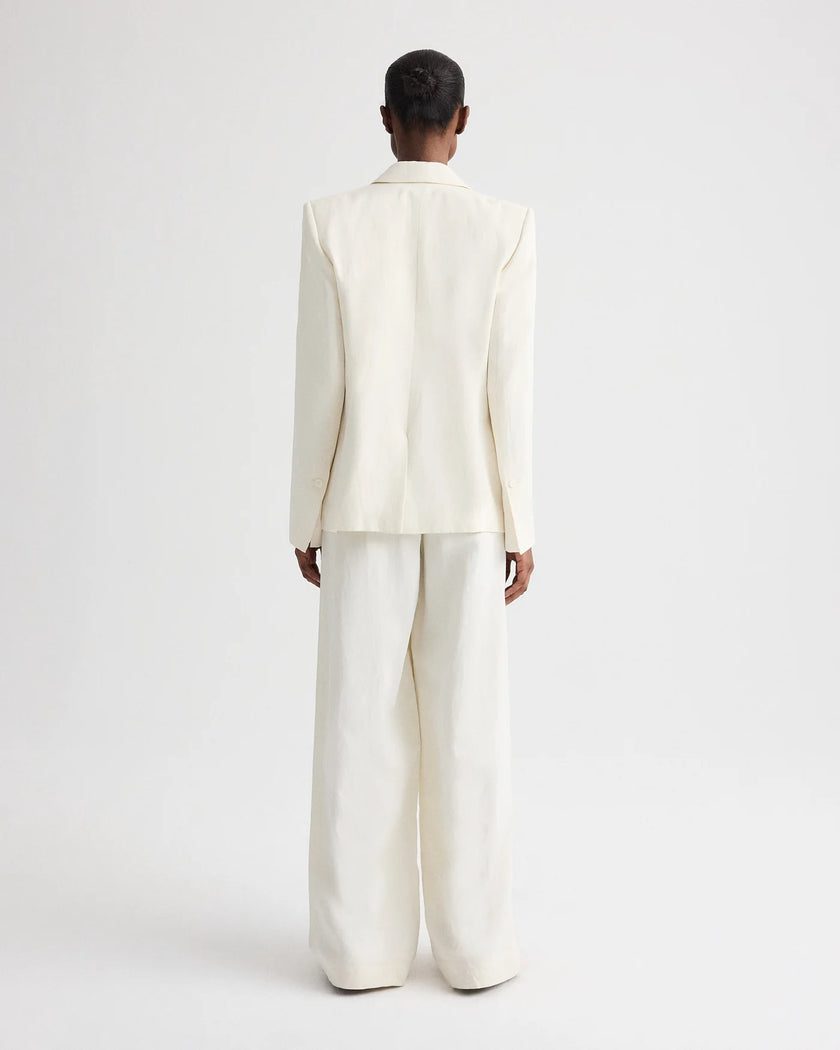 HER FIT BLAZER IN COATED VISCOSE LINEN