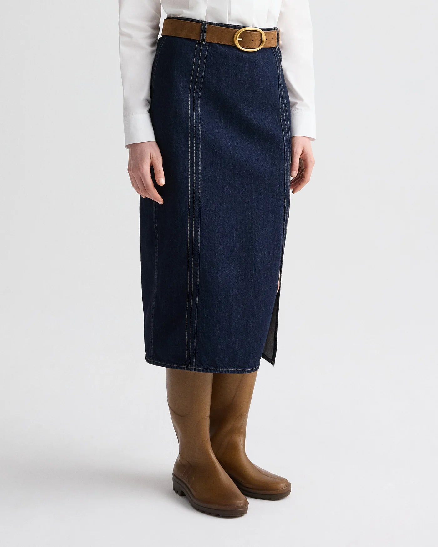 DENIM SKIRT WITH SEAMS IN HEAVY DENIM