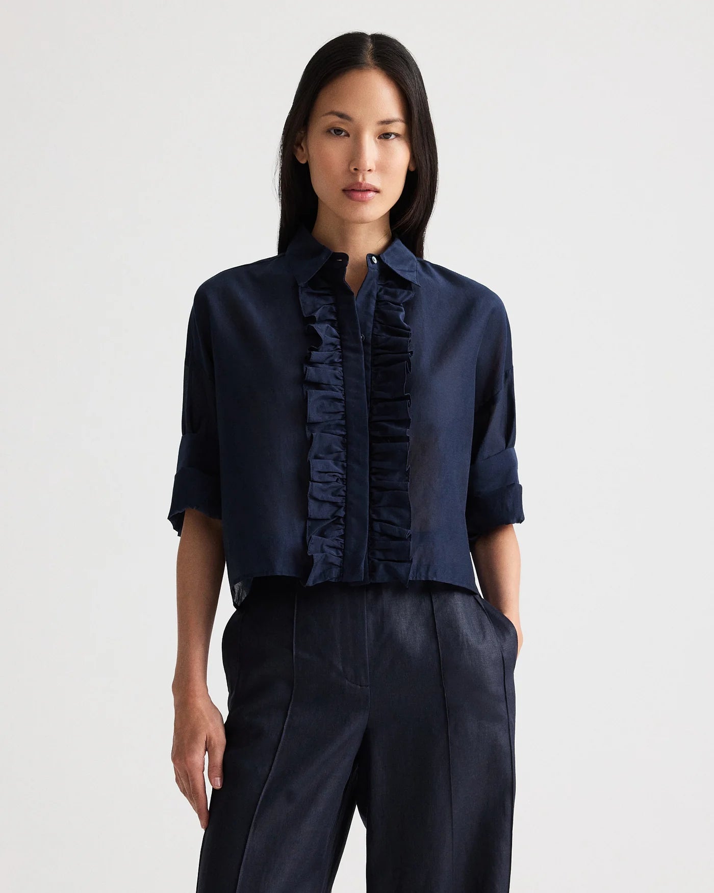 NEXT EX SHIRT WITH RUFFLE IN COTTON SILK ORGANZA