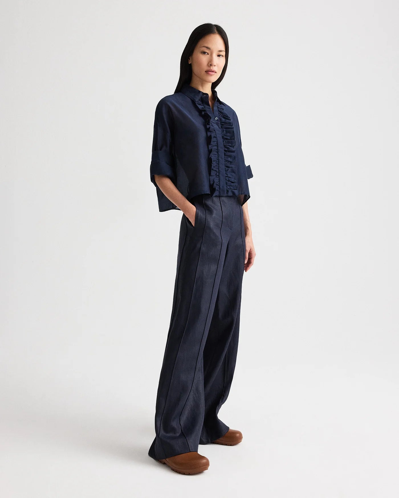 NEXT EX SHIRT WITH RUFFLE IN COTTON SILK ORGANZA