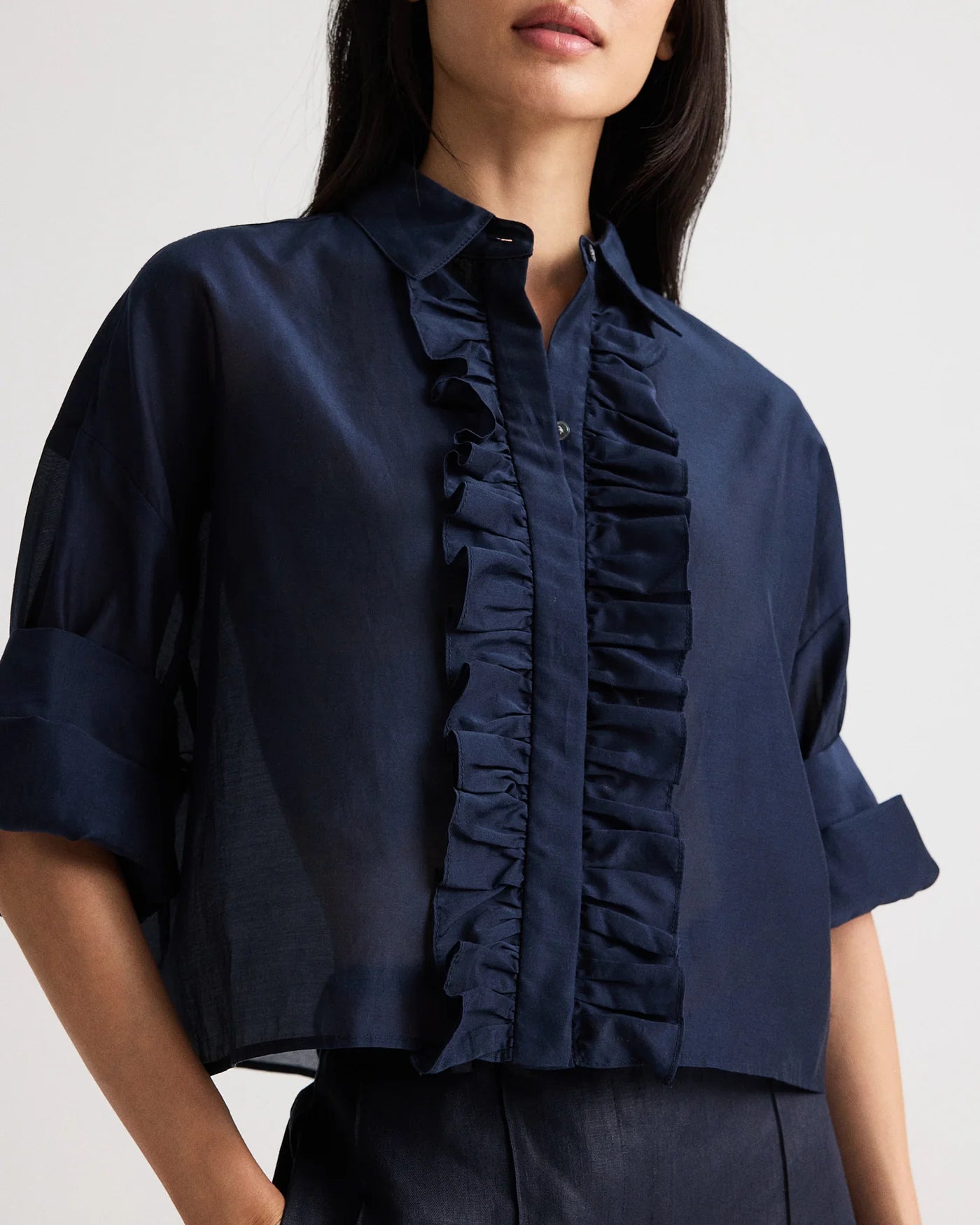 NEXT EX SHIRT WITH RUFFLE IN COTTON SILK ORGANZA