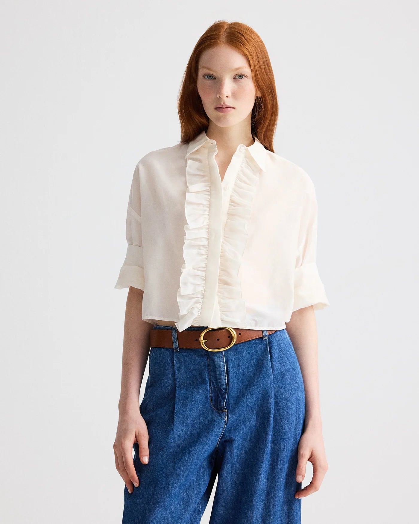 NEXT EX SHIRT WITH RUFFLE IN COTTON SILK ORGANZA IN IVORY