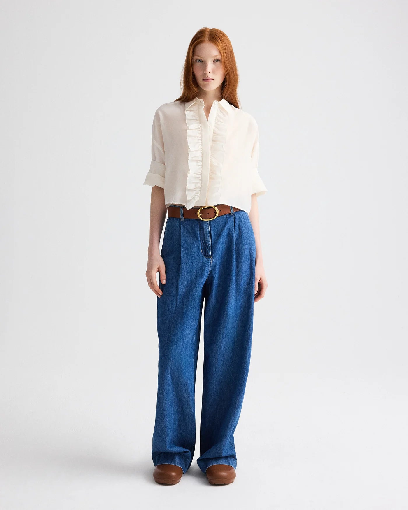 NEXT EX SHIRT WITH RUFFLE IN COTTON SILK ORGANZA IN IVORY