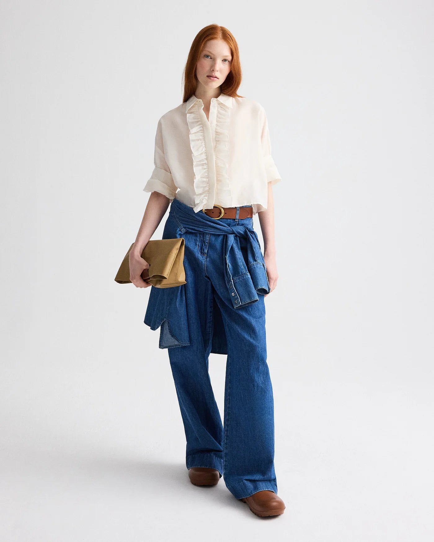 NEXT EX SHIRT WITH RUFFLE IN COTTON SILK ORGANZA IN IVORY