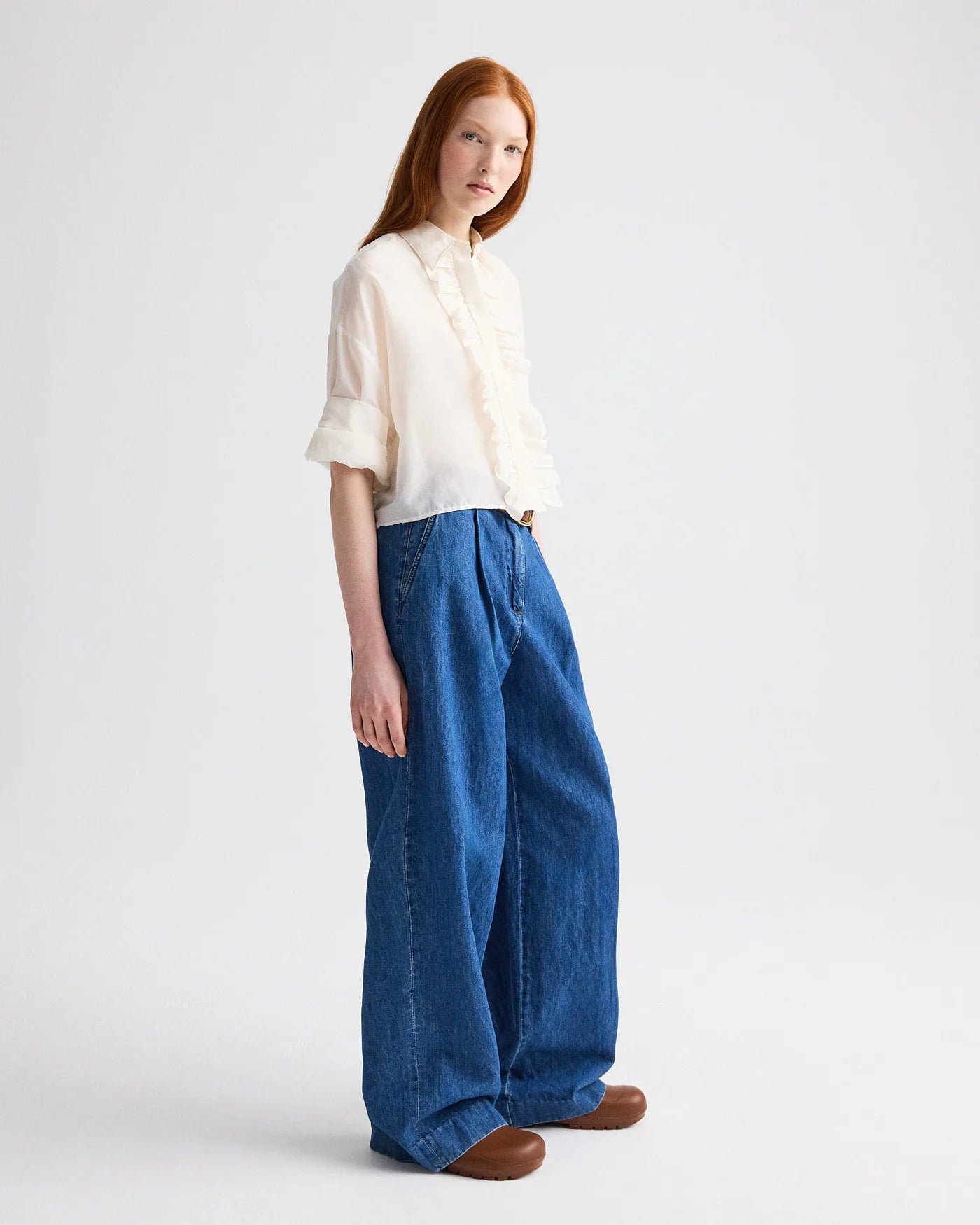 NEXT EX SHIRT WITH RUFFLE IN COTTON SILK ORGANZA IN IVORY