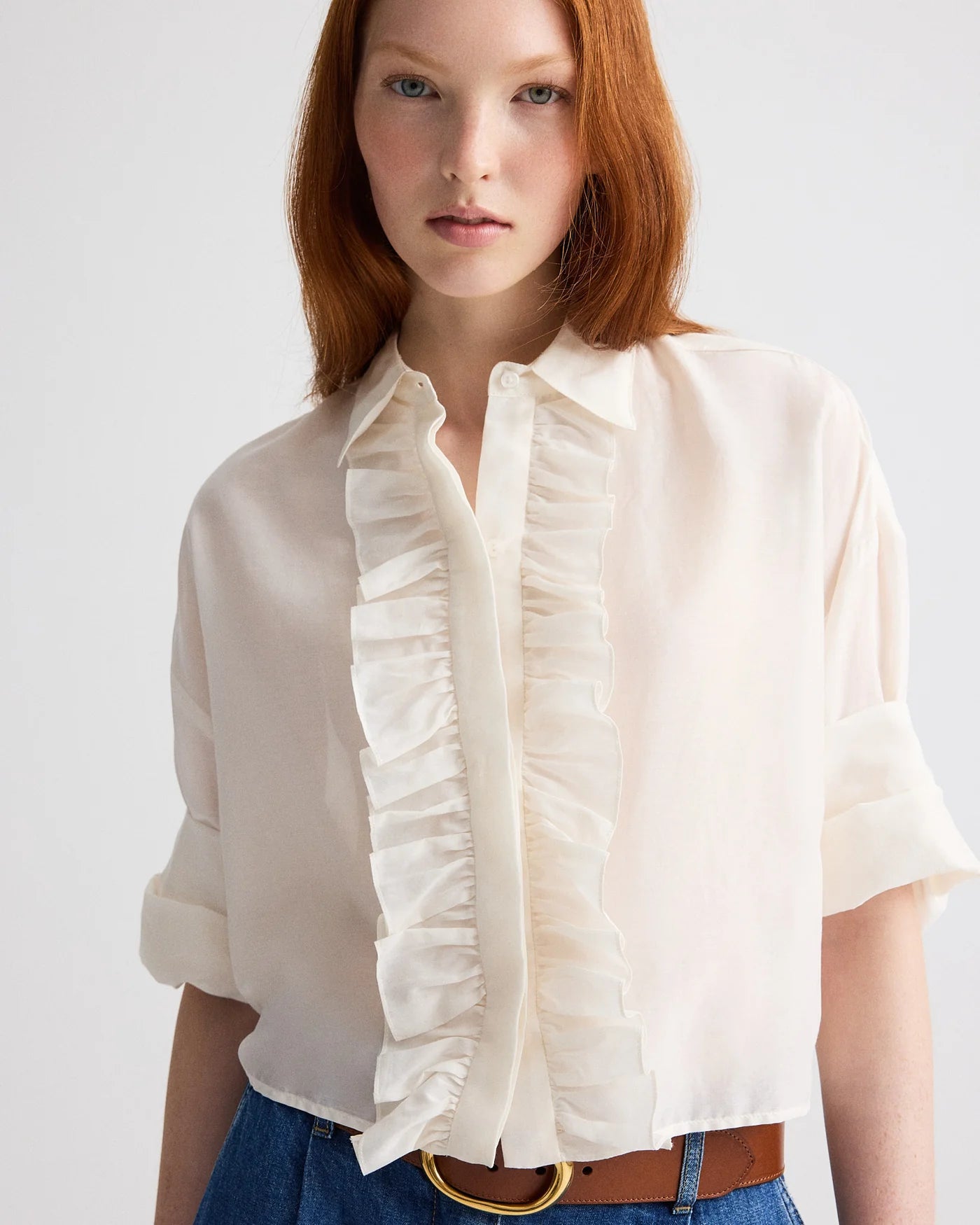 NEXT EX SHIRT WITH RUFFLE IN COTTON SILK ORGANZA IN IVORY
