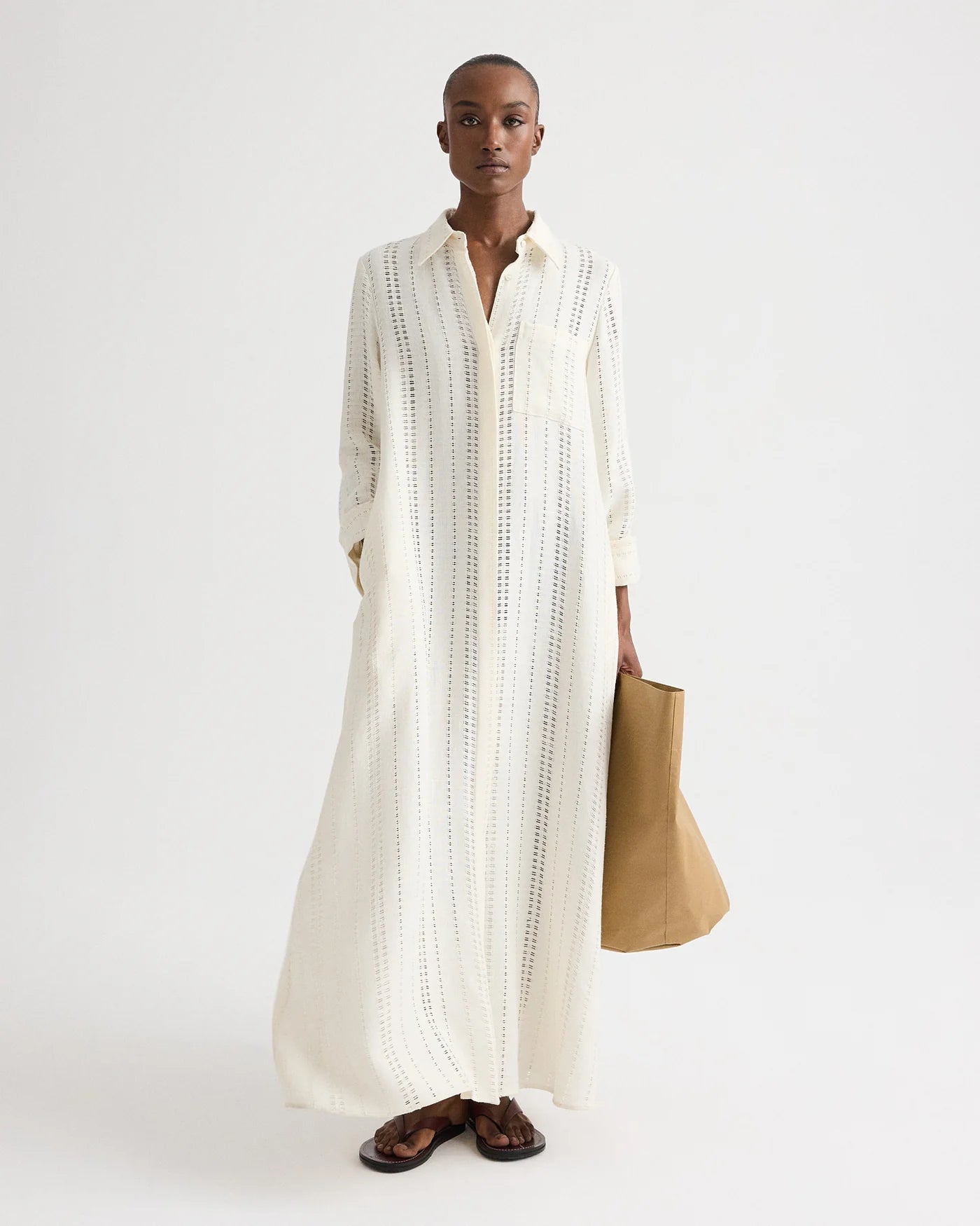 JENNYS GOWN IN LADDER WEAVE LINEN