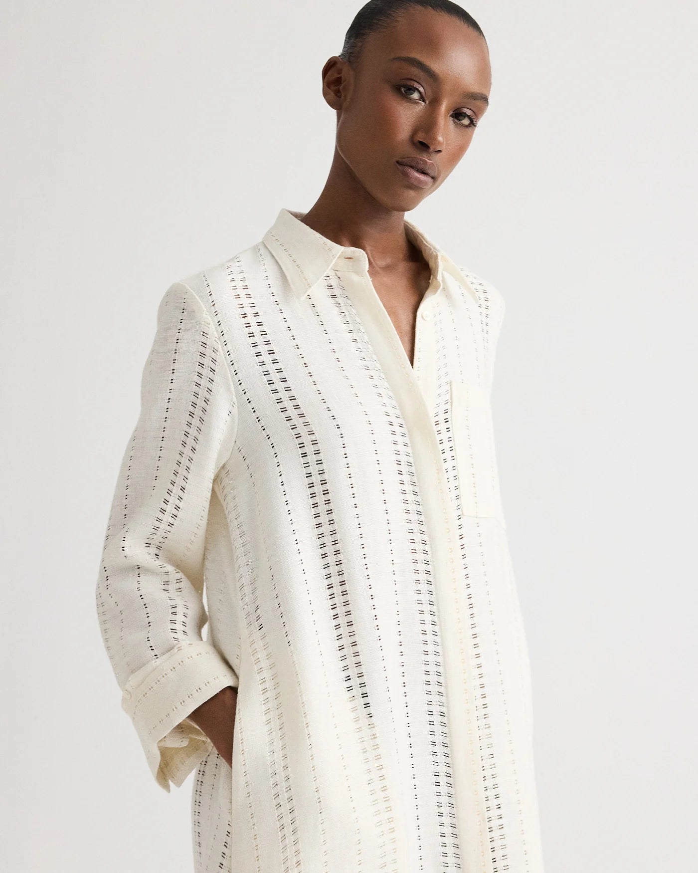 JENNYS GOWN IN LADDER WEAVE LINEN