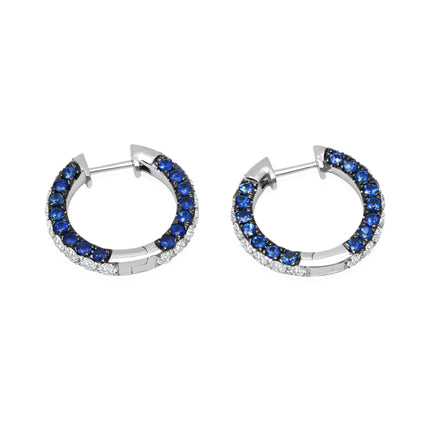 GEMSTONE AND DIAMOND 3 SIDED HOOP EARRINGS