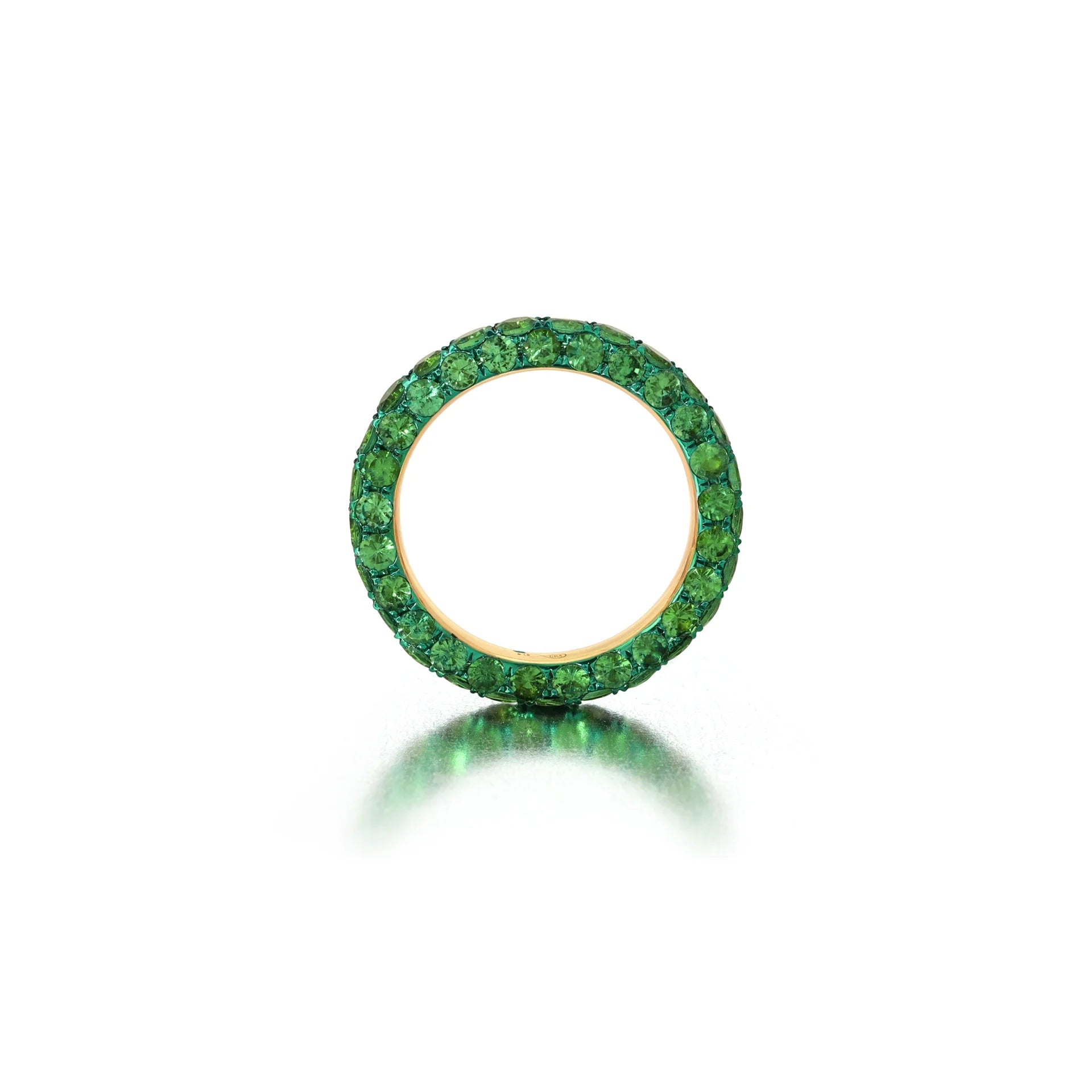 TSAVORITE AND GREEN RHODIUM 3 SIDED RING