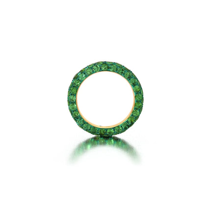 TSAVORITE AND GREEN RHODIUM 3 SIDED RING