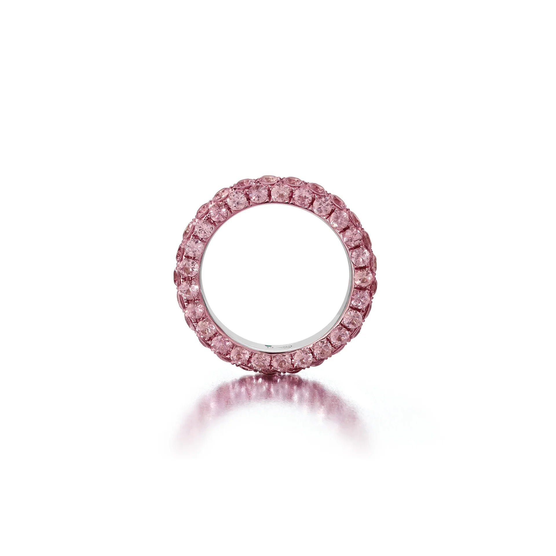 PINK SAPPHIRE AND PINK RHODIUM 3 SIDED RING