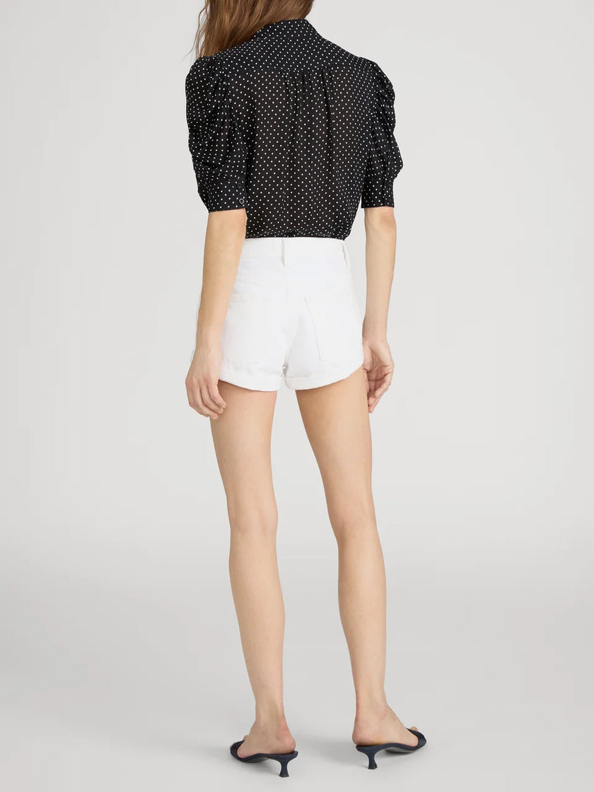 THE GILLIAN TOP IN BLACK MULTI POLKA DOTS