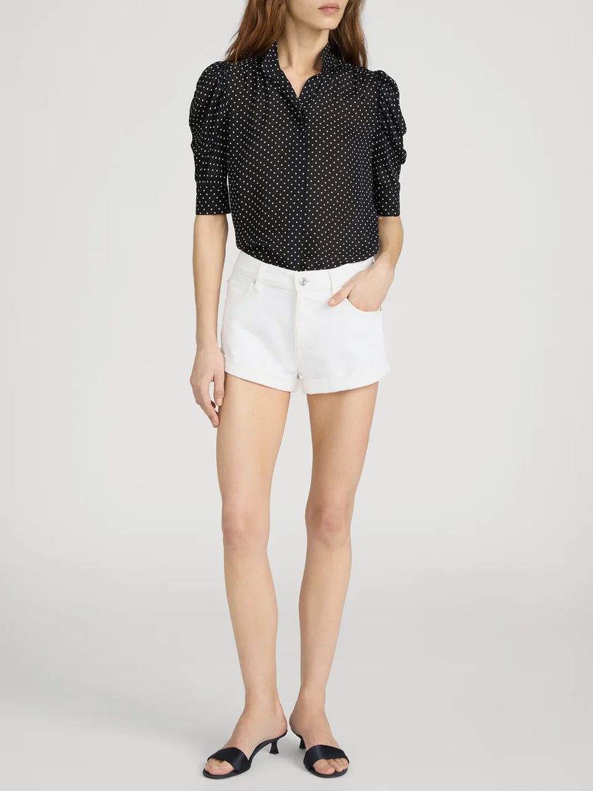 THE GILLIAN TOP IN BLACK MULTI POLKA DOTS