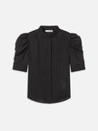 THE GILLIAN TOP IN BLACK MULTI POLKA DOTS
