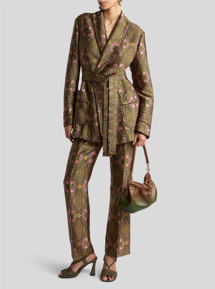 JACQUARD TROUSERS WITH FLORAL MEDALLION MOTIF